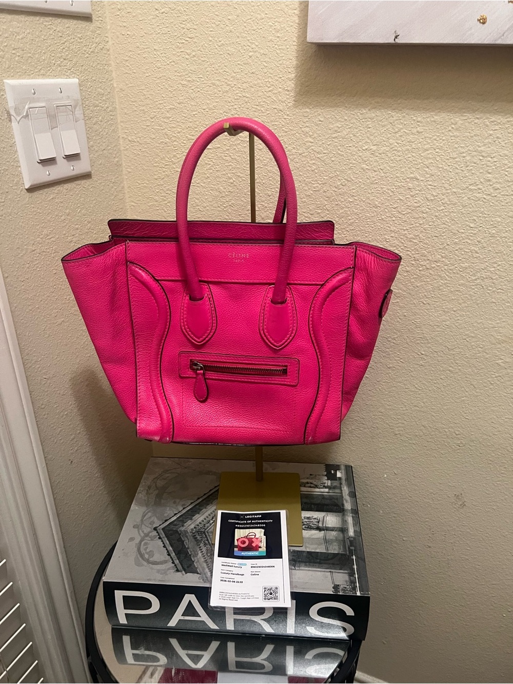 Celine Pink Leather Mini Luggage Tote with COA